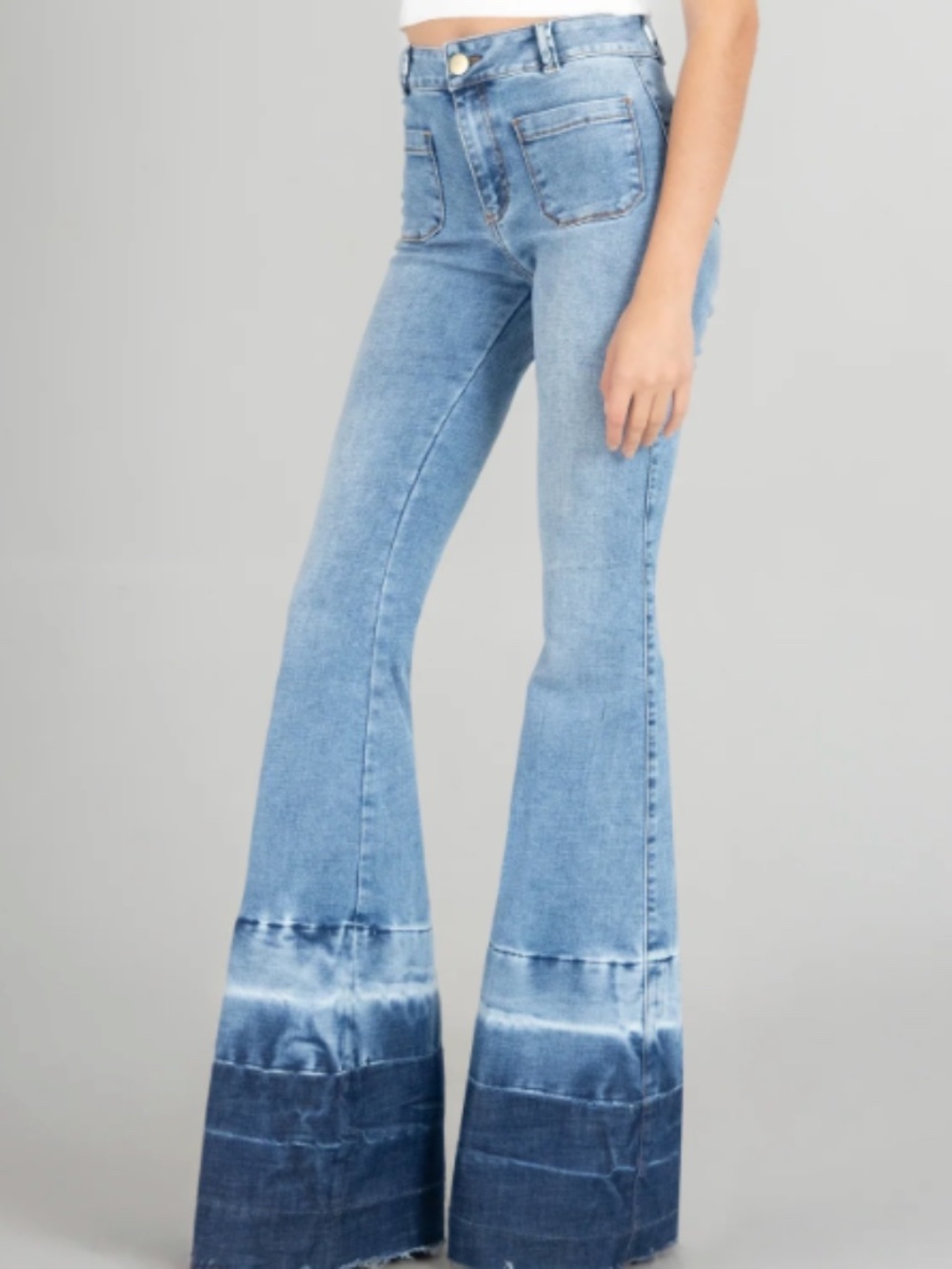 Alvin Valley Doyenne Stone Wash with Hem Detail Blue Flare Jeans NWT Size 40R